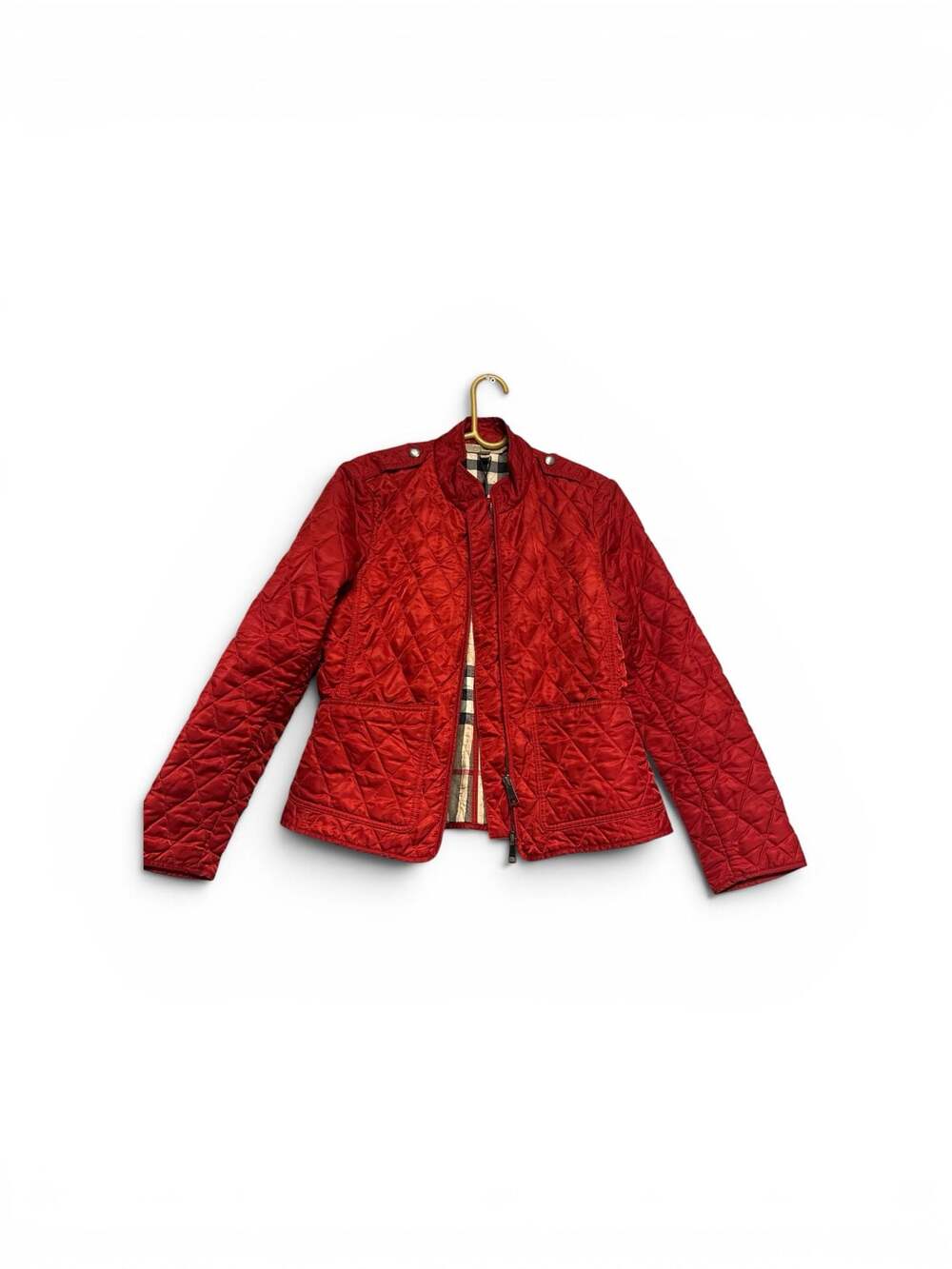Burberry Red Quilted Jacket with Nova Check Lining